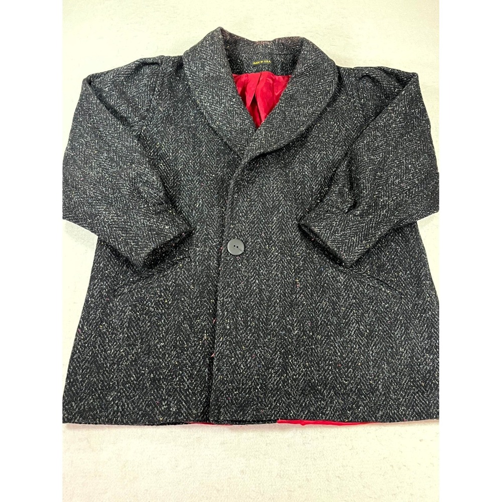 VTG Womens Wool Coat XL Charcoal‎ Gray Herringbone Shawl Collar Single Breasted